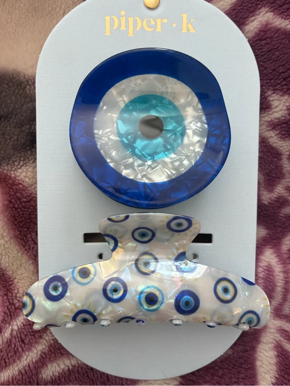 NWT piper•k Blue Evil Eye Hair Clip Set